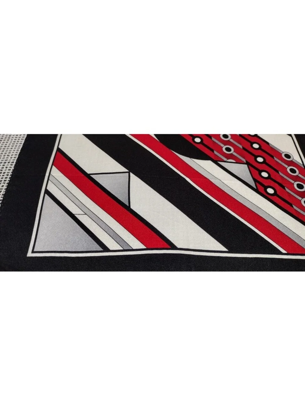 Vintage Silk Hankie Black White Red Handkerchief 70s 80s Does 1920s 30s Art Deco